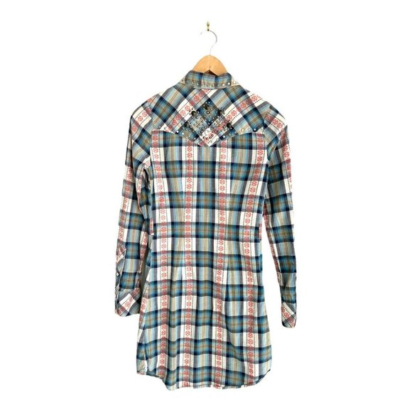 GUESS JEANS Western Revival Shirt Dress Pearlized Snap Button Down Missing Belt - Picture 2 of 6